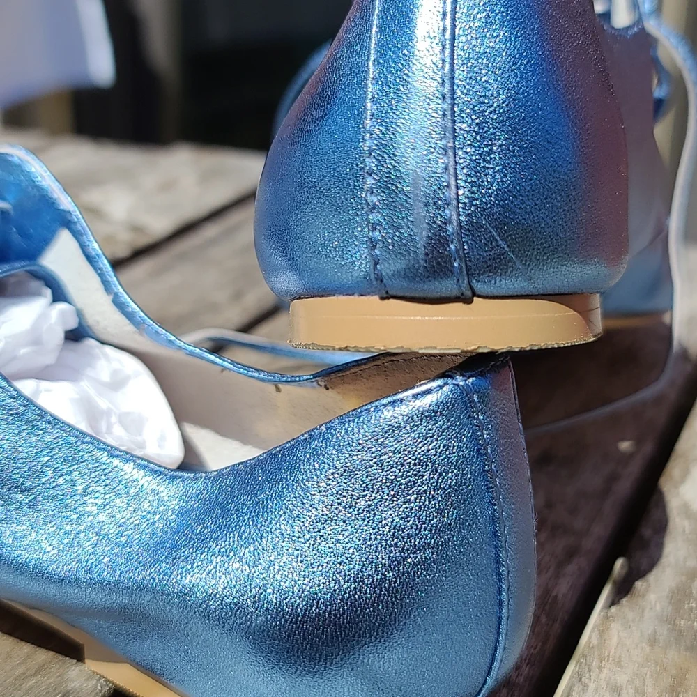 Candela metallic blue leather dance shoes, flats. - Picture 4 of 5